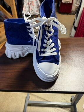 Azalea Wang Blue Platform High-Top Sneakers with White Lug Sole